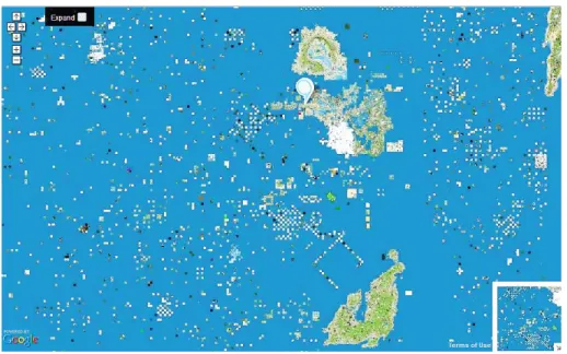 Figure  2.4 A map of some islands of Second Life viewed‎from‎Second‎Life’s‎world‎map‎tool