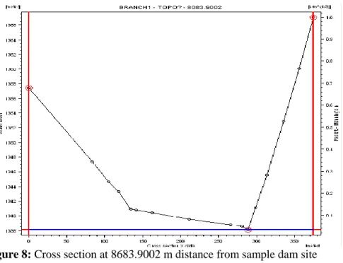 Figure 8: Cross section at 8683.9002 m distance from sample dam site