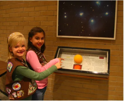 Figure 8.3.3 Field-trip visitors inspecting the HFCC Solar System Model’s Sun display