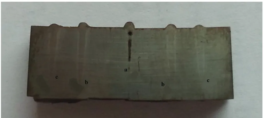 Figure 5. The welded test macrosection with different EBS conditions used 