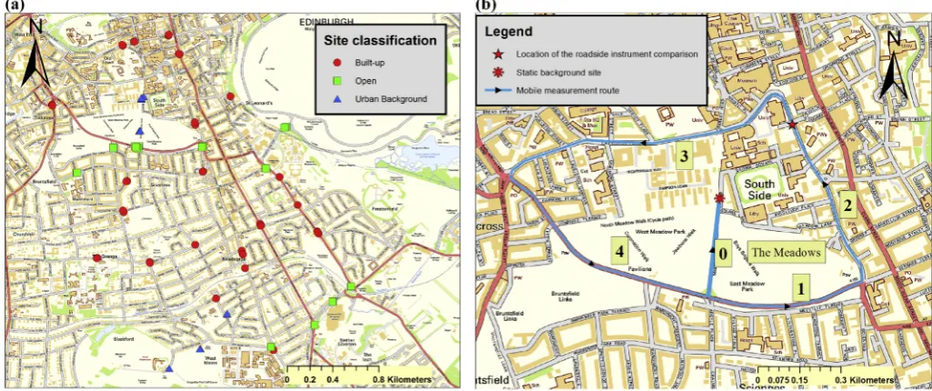 Fig. 1. (a) Location and classibuildings on either side are classicontemporaneous background measurements