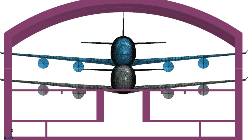 Figure 3:  Cut-out view of the building – nodes 61873and 64494 indicated. 