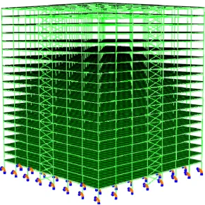 Fig 3 The analysis model using core walls as lateral bracing system without the slab showing  