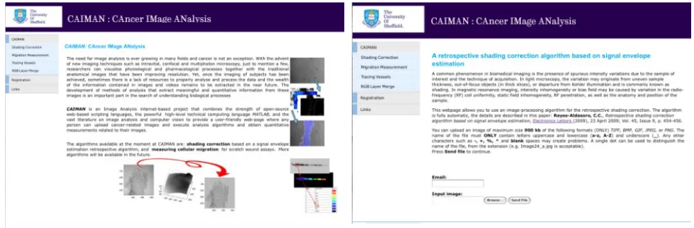 Fig 4 CAIMAN home page and a specific algorithm webpage. 
