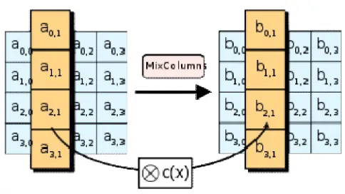 Fig 4 In MixColumns step, each column of state is multiplied with a fixed polynomial c( x)