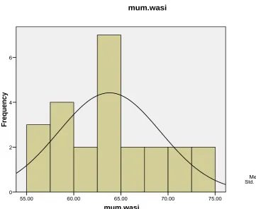 Figure 3: Histogram to illustrate mother’s scores on the WASI 