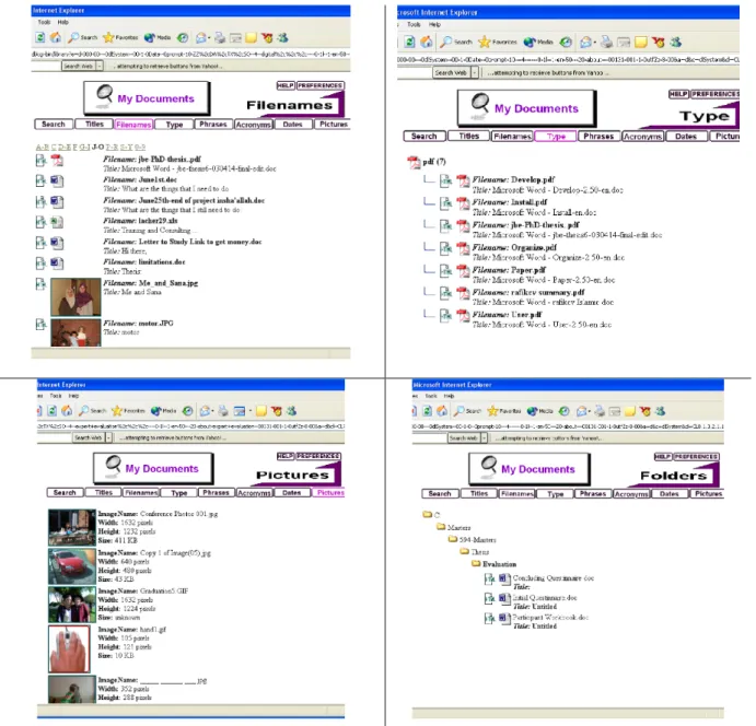 Figure 3.  Browsing interfaces for the Desktop Digital Library
