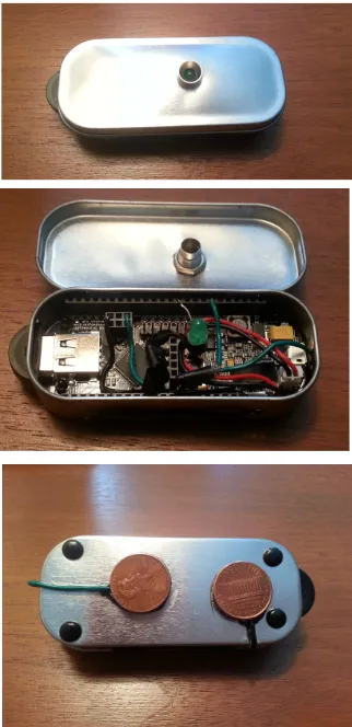 Figure 5:  The IOIO board was mounted on a metal thin to enclose the battery and the Bluetooth dongle