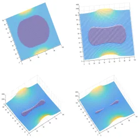 Figure 3.3 Splitting of solid region (blue) by boundary ﬂux