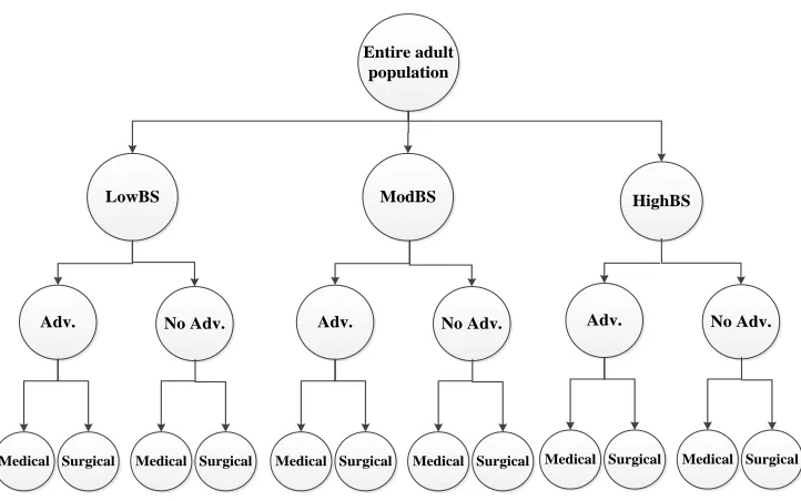 Figure 3.4: Outline of the subpopulation creation process - Alternative #4. Adverse is denoted as “Adv.”, No Adverse is denoted as “No Adv.” 