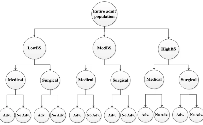 Figure 3.6: Outline of the subpopulation creation process - Alternative #6. Adverse is denoted as “Adv.”, No Adverse is denoted as “No Adv.” 