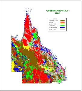 Figure 1 - Distribution of Cracking Clays within Queensland (Main Roads 2000) 
