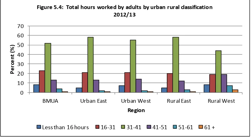 Figure 5.4:  Total hours worked by adults by urban rural classification 