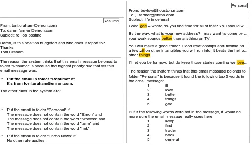 Figure 3: (Top): Email.  (Bottom): Rule-based explanation excerpt. 