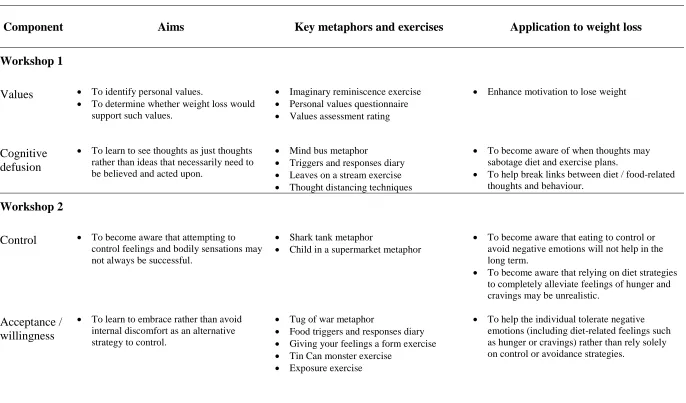 Table 2.  Intervention components 