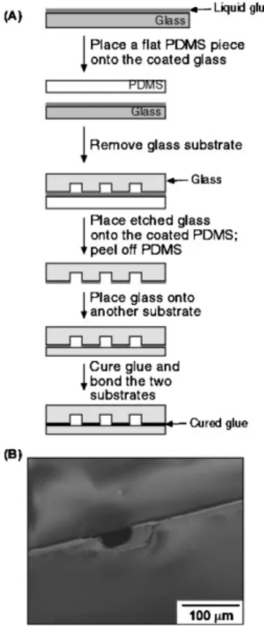 Fig. 4B shows an SEM image of the cross section of a PDMS- PDMS-bonded glass channel.