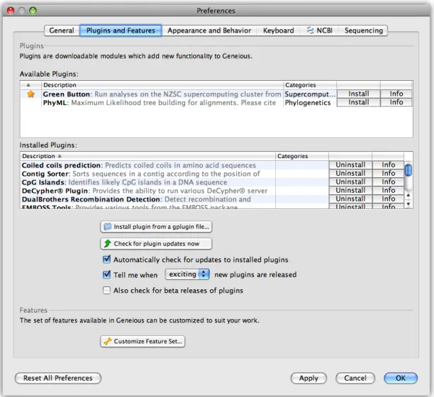 Figure 2.18: The plugins preferences in Geneious