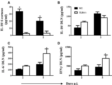 FIG. 7. Reduced expression of COX-2 in TLR2�prepared from two corneas (respectively.In panels A and B, bar diagrams demonstrate the total number of COX-2/� animals compared to that in WT animals