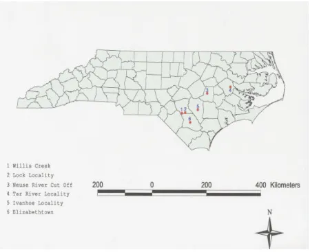 Figure 2b. Map of North Carolina showing the localities of Tar Heel Formation. 