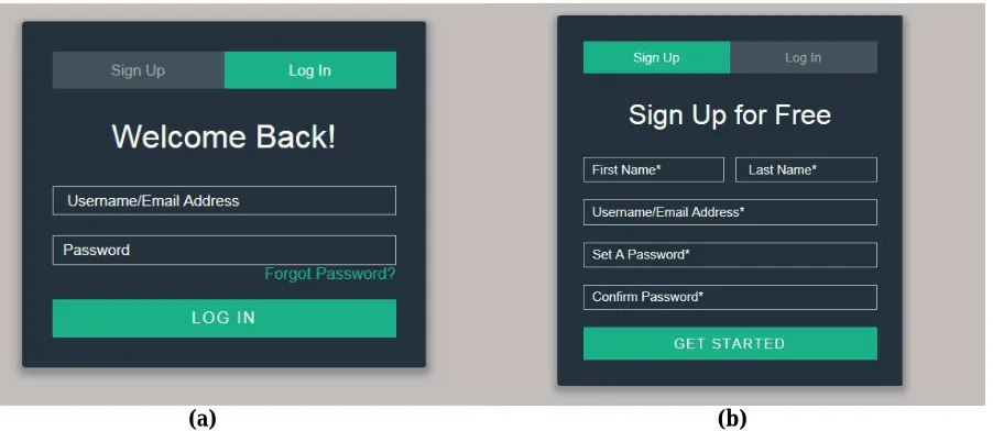 Fig .2 (a):  Log In screen (b) Sign Up screen  