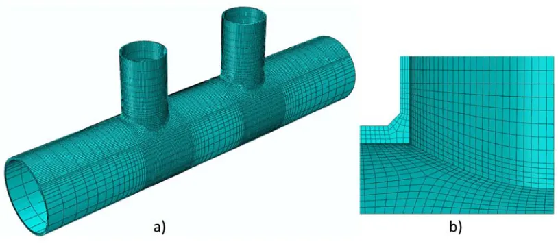 Fig. 2.  a) Header mesh; b) Weld mesh detail 
