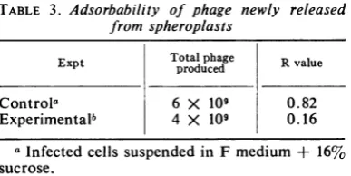 TABLE3. Adsorbability of phage newly releasedfrom spheroplasts