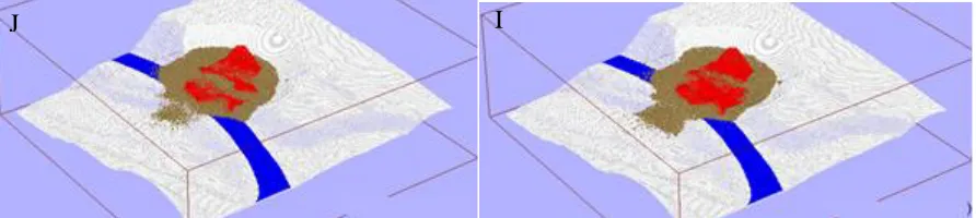 Figure 13. Collapsed slope shape calculated by the code of J and I Company (Red: Actual collapsed surface)  