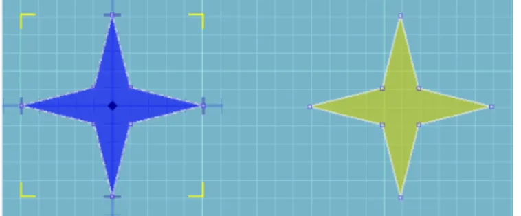 Figure 4: A rotation task for which the center of rotation can be located midway between the shapes