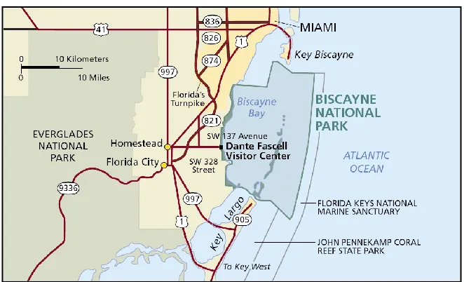 Figure 2.1 . Map of South Florida highlighting the location of Biscayne National Park (USNPS, 2006)