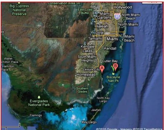 Figure 2.13.  Map of Biscayne National Park and major surrounding communities (Google, 2010)