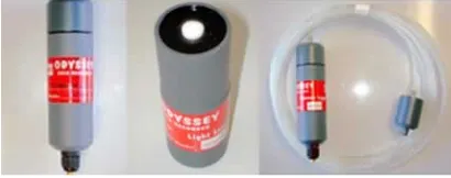 Figure 11. The Odyssey® data loggers used for the SEMAT Mk2 buoy. From left to right: temperature, photo irradiance (light), and combined pressure/temperature
