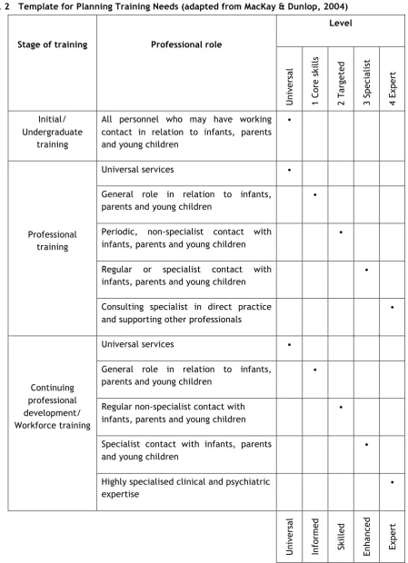 Fig. 2 Template for Planning Training Needs (adapted from MacKay & Dunlop, 2004) 