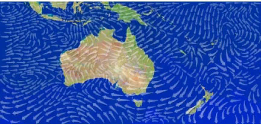 Figure 2.2: A visualization using streamlines (arrows that can vary their direction, length, and size) of atwo-dimensional vector ﬁeld of wind patterns over Australia and Indonesia