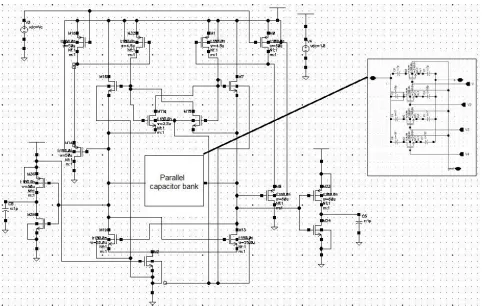 Fig 1.  Proposed LC VCO based on Active Inductor and Cap bank 