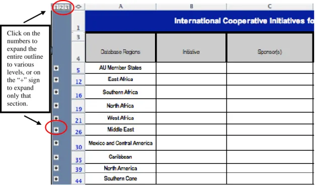 Figure 1: Region Spreadsheet with Rows Collapsed 