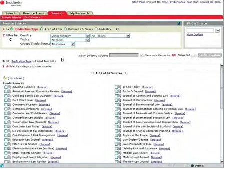 FIG. 3. Browsable list of sources in LexisNexis Butterworths, listed by ‘publication type.’  
