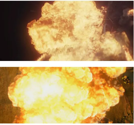 Figure 2.4: An example of flames created using FumeFx plugin. Pictures are from movies Ghost Rider and War Thunder, respectively.
