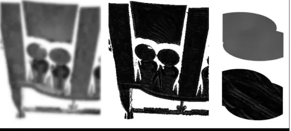 Figure 8. Left: Low frequency component of “unlit” image, Middle: High frequency component of “unlit” image, Right: