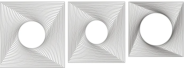Figure 6. A few examples of the stimuli employed in the present study. The stimulus on the left shows the greatest size in the square dimension, 
