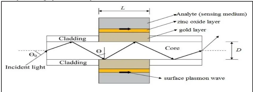 Figure (1): schematic diagram of four layer SPR-based fiber optic sensor.  