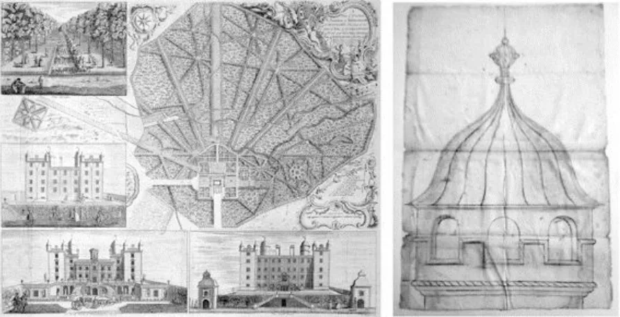 Figure 8: John Rocque plan and Roof of stair turret (Drumlanrig Archive)  