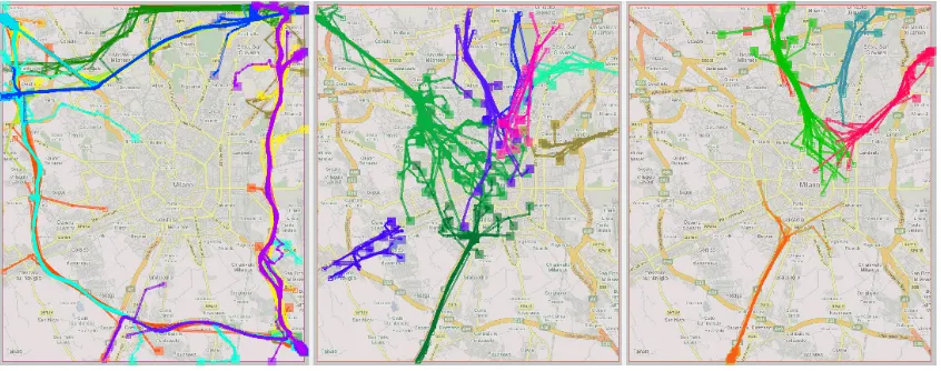 Figure 11. Results of clustering of the trajectories with the starts differing from the ends using the function “route similarity”