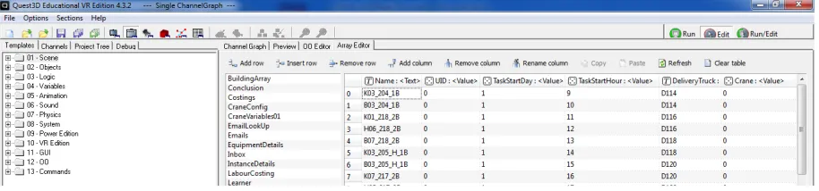 FIG 5: Sample Project Array within Quest3D Imported from MySQL Database. 