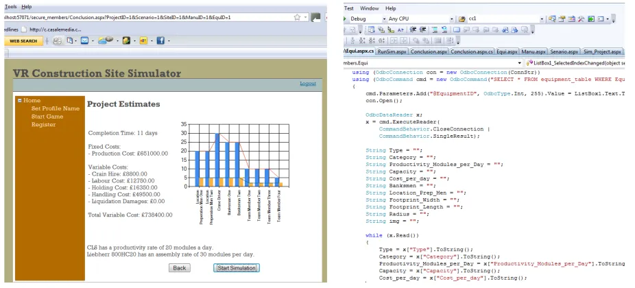 FIG 7: Design Interface (Left) and C# code-behind (Right). 