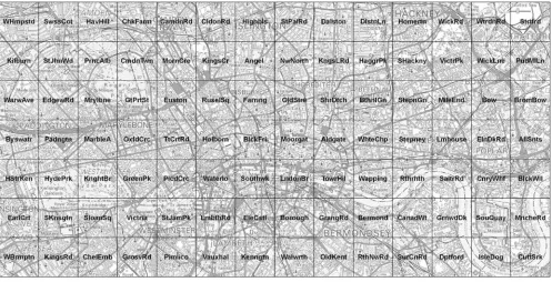 Figure 1The central London area from which the GPS points were collected, showing labelled 1 km grid squares used as part ofthis study