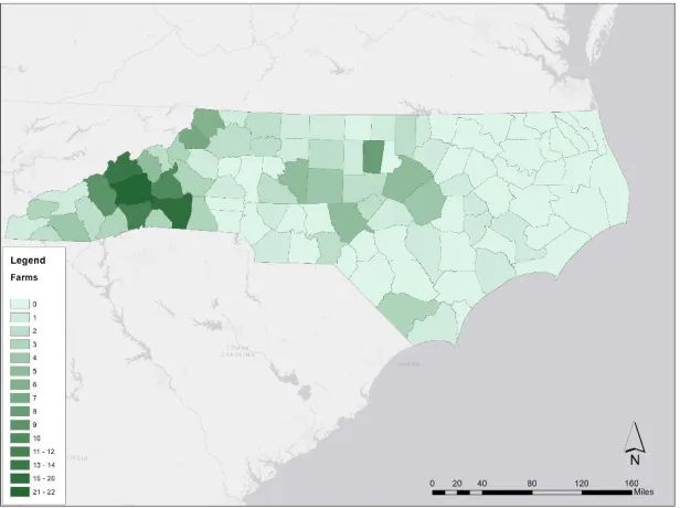 Figure 3.2. Location of study participants by NC county  