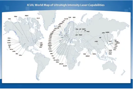 Figure 1: ICUIL world map of ultrahigh intensity laser systems.