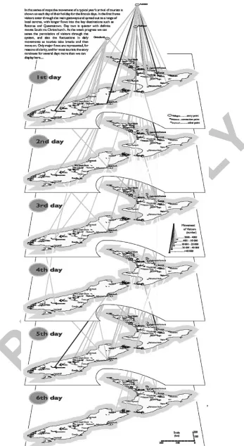 Figure 1. Visualization of major flows of tourists in New Zealand by Drecki and Forer (2000)