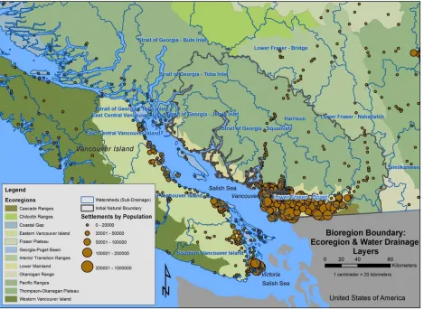 Figure 3. Ecoregion and Water Drainage Areas. These map layers formed the basis for determining the initial natural boundary of the bioregion