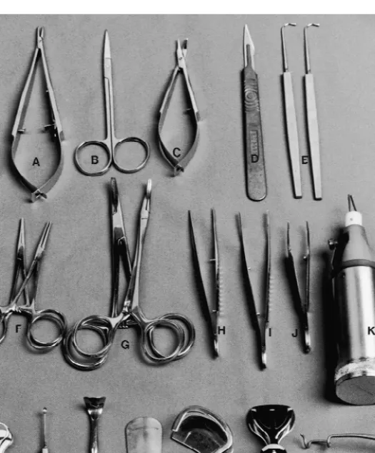 Fig. 3.6 A basic set of instruments for extraocular surgery on the eyelids